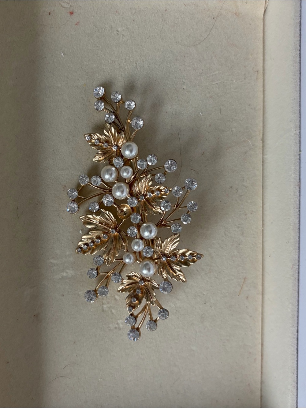 Gold Leaf, Pearl & Crystal Floral hair clip